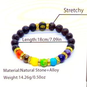 NWT Beaded chakra bracelet. Volcanic rock &  rainbow chakra beads.